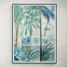 Original Art. Acrylic on Heavy Art Paper. 9x12 inches. 'House in the Palms'