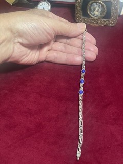 Splendide Bracelet En Argent Massif Et Pierres Bleu 21Cm