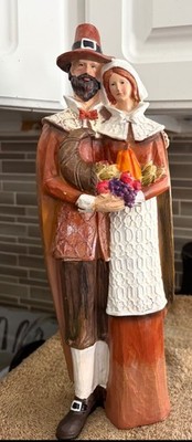 Transpac Harvest Thanksgiving Pilgrim Couple Figurine - Resin Folk Art