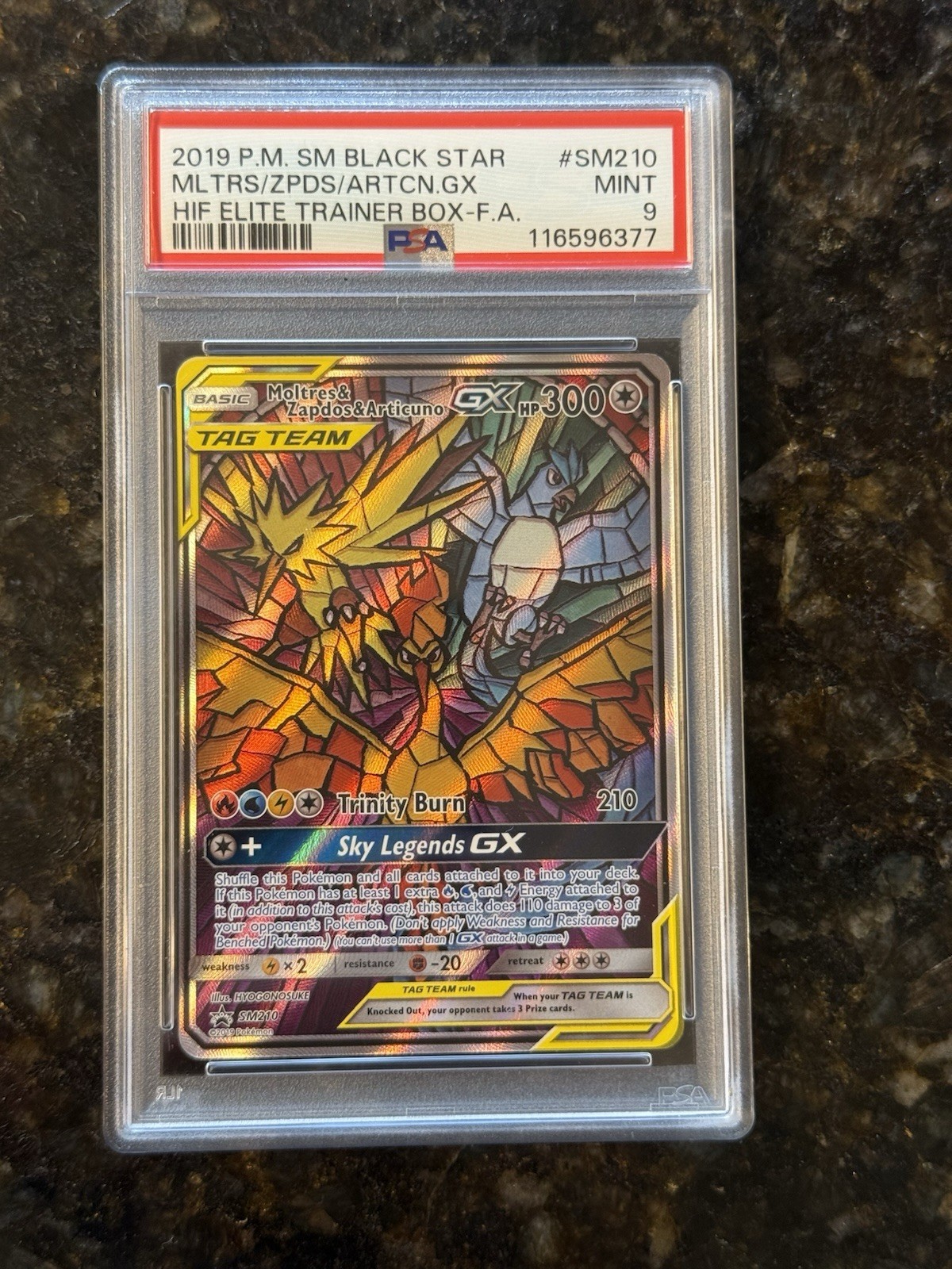 2019 Pokemon Moltres Zapdos Articuno GX SM210 Stained Glass Promo PSA 9 Mint