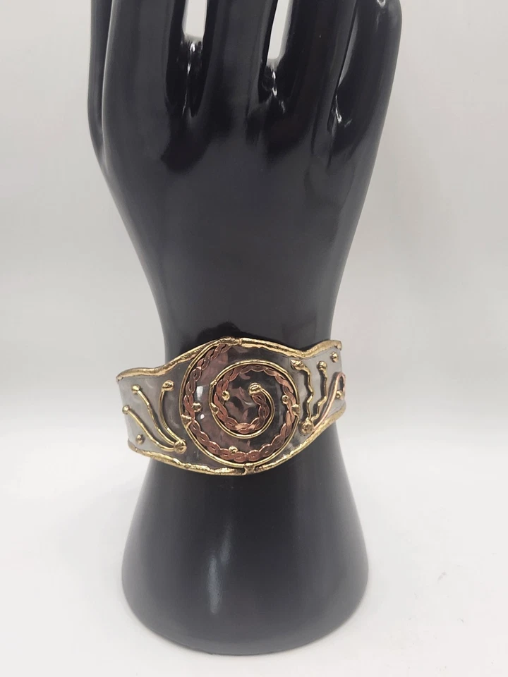 Artisan 混合金属袖口手链铜黄铜银色漩涡波西米亚... — 第 2/4 张图片