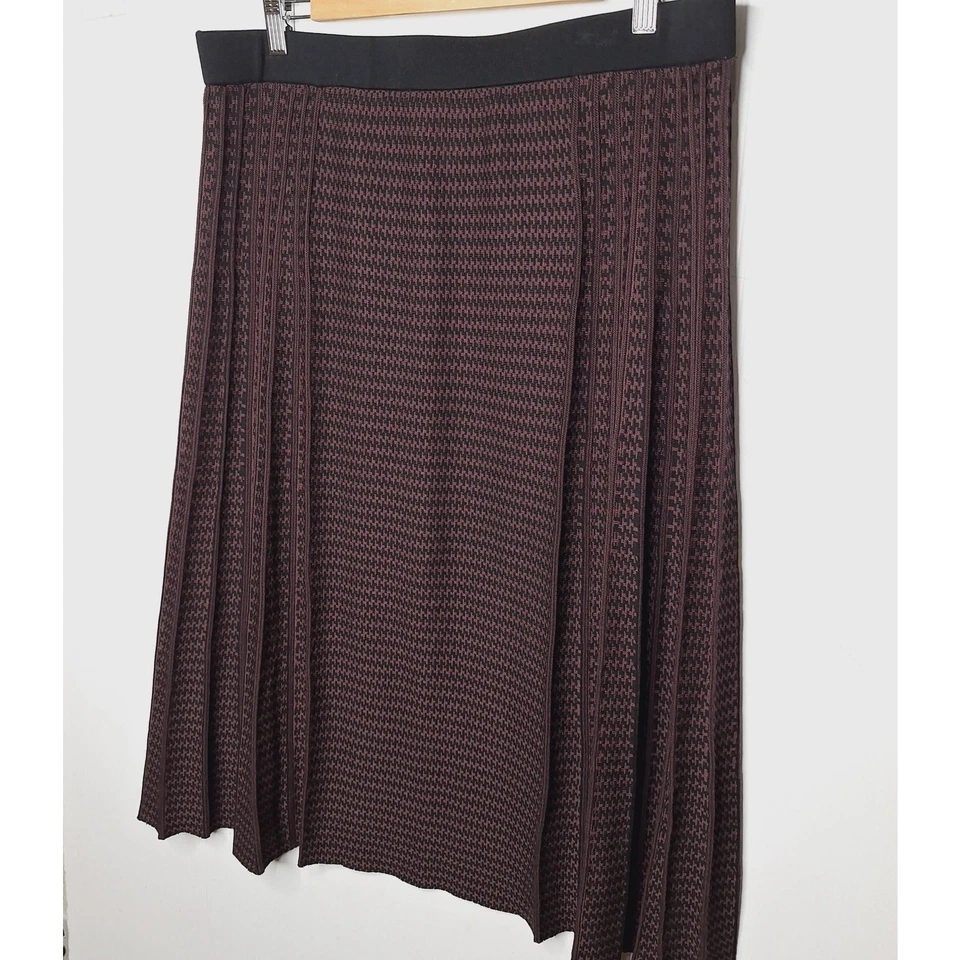 Falda Misook Midi Plisada Pata de Gallo Tejida XL Borgoña Carrera Pull On Oficina Foto 2 de 4