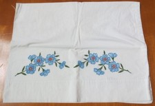 Vintage Hand Embroidered Pillowcase blue flowers P3