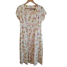 Vintage 90s Floral Dress Women Size 8 White Floral Midi Full Coquette Cottage