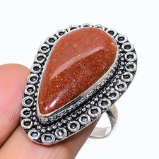 Sunstone Gemstone Handmade 925 Sterling Silver Jewelry Ring Size 9 US 