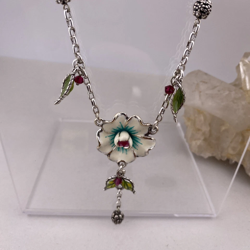 "Collar de jardín Brighton Pop esmalte blanco flor rosa cristal tono plata 20""" Foto 3 de 4