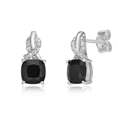925 Sterling Silver Earrings With 6MM Black Onyx & 0.08 CTTW Diamonds Rare Gift