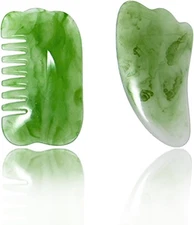 Gua Sha Facial Tools 2PCS Green, Lymphatic Drainage Massager for Face