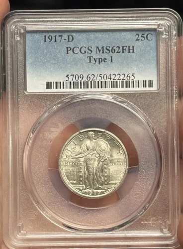 1917-D Standing Liberty Silver  Quarter -Type 1 PCGS MS62 FH. Blast White Coin