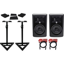  2 JBL 306P MkII 6" Powered Studio Reference Monitors Stands Pads XLR Cables
