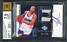 2003 Upper Deck Exquisite #MB MIKE BIBBY Game Worn Patch Auto /100 BGS 7.5/10
