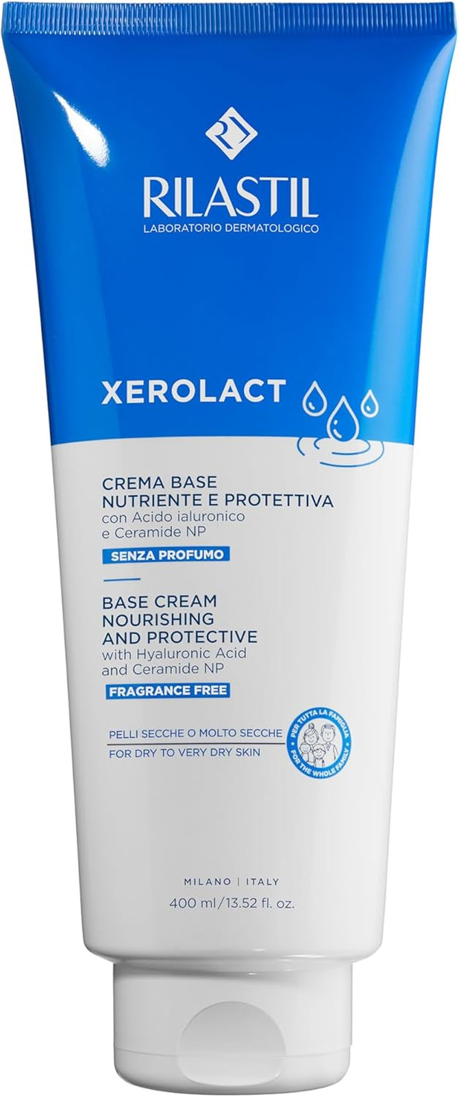 Rilastil Xerolact Crema Base, Crema Idratante per Viso E Corpo, Nutriente E Prot
