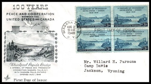 USA FDC - 1948 - USA - Canada 100 Years Friendship, Scott # 961 Artcraft Block