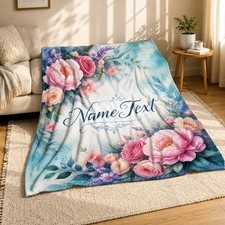 Floral Name Text Coral Fleece Blanket