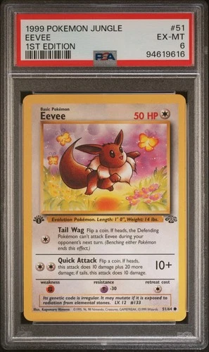 1999 Pokémon Eevee 51/64 1st Edition Jungle PSA 8 EX-MT