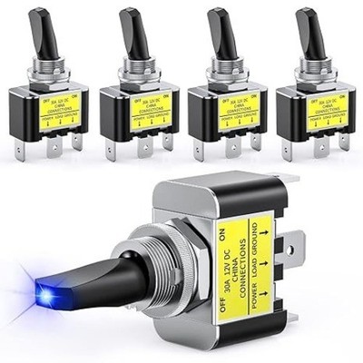 5PCS LED Toggle Switch ON Off 12V 30A Blue LED Li Color: 3Pin LED Blue - 5Pack