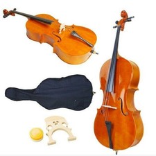 High Quality 4/4 Full Size BassWood Cello Bag Bow Bridge Rosin for Gift