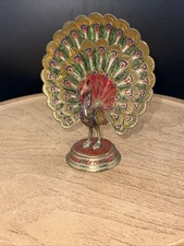 Brass And Enamel Dancing Peacock Two Piece Decor/ Ashtray  UV reactive