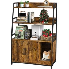 Large Hidden Cat Litter Box Furniture with Shelf Storage, Wooden Cat House wi...