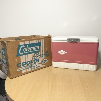 Coleman Pink Cooler Snow Lite Metal Latch W/ Box Tray Vintage