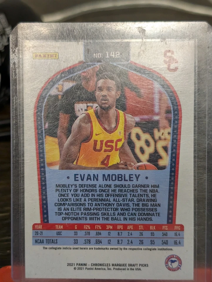 EVAN MOBLEY 2021 Panini Chronicles Marquee Draft Picks PINK Parallel ROOKIE #142 - Image 2 of 3