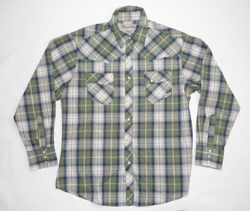 Wrangler Wrancher Long Sleeve Western Shirt Green White Plaid Men's Large |  eBay