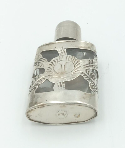 Vintage .925 Sterling Silver Glass Taxco Mexico Floral Overlay Perfume Bottle - Picture 5 of 9