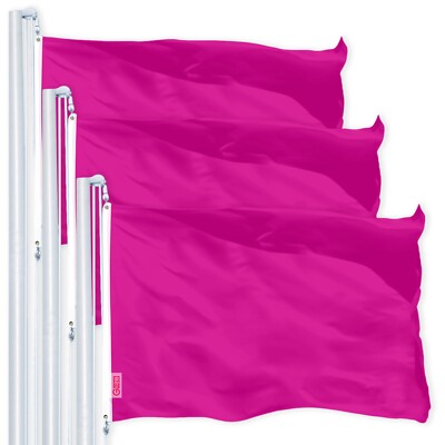 NEW G128 Pink Flag 3-Pack 3x5 FT, Solid Color Printed 150D Polyester