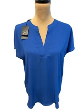 NWT Adrianna Papell Large Blouse Royal Blue Dolman Cap Sleeve V-Neck Tunic Top