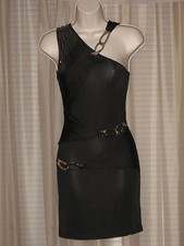 S WEST36 Dress Stretch Bodycon Clubwear Casual Intimate Black Buckled Mini Sexy