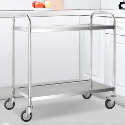 HOMEGARDENHARMONY Stainless Steel Food Prep Trolley Shelf Catering Serving Cart Work Bench Storage
