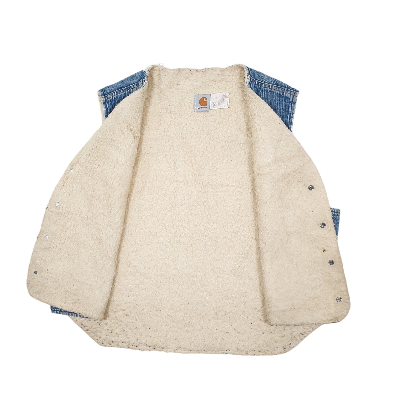CARHARTT Denim Jacket Coat Vest Gilet 8SV Sherpa Vintage 1980s Union Made XXL image 2