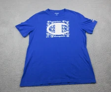 Champion Shirt Mens Large Blue Big C Logo Athletic Casual Cotton Crew Neck