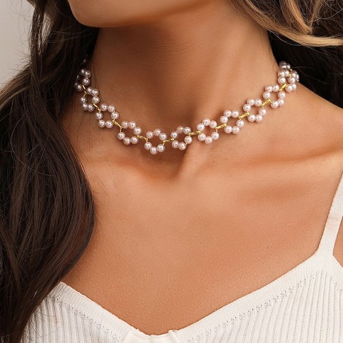Fashion Pearl Flower Gold Chain 