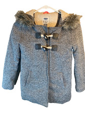 Old Navy Girls Coat Size 8 Both Zippered and Hook Closure Fur Lined Hood Gray