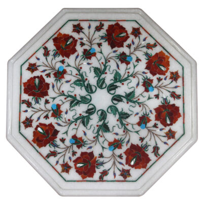 Marble Inlay Work Coffee Table Top Carnelian Floral Marquetry Art Patio Decor