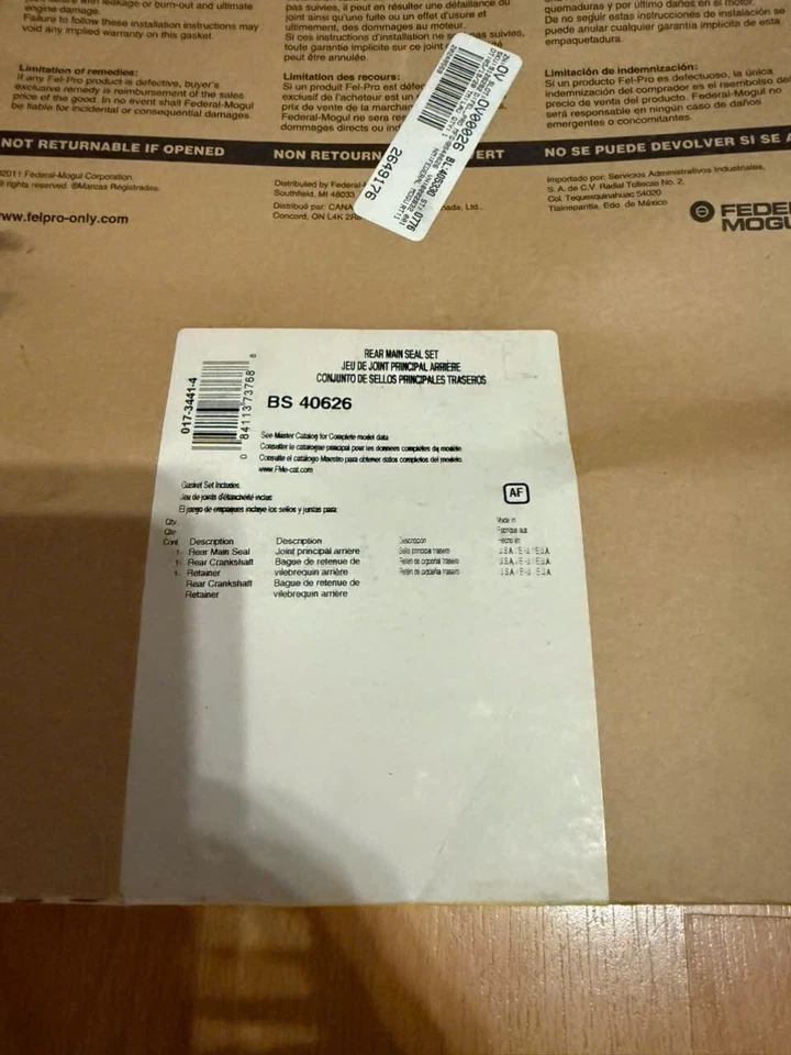 Sello de cigüeñal trasero BS 40626 Felpro para camioneta Chevy Olds Express Suburban SaVana Foto 2 de 2