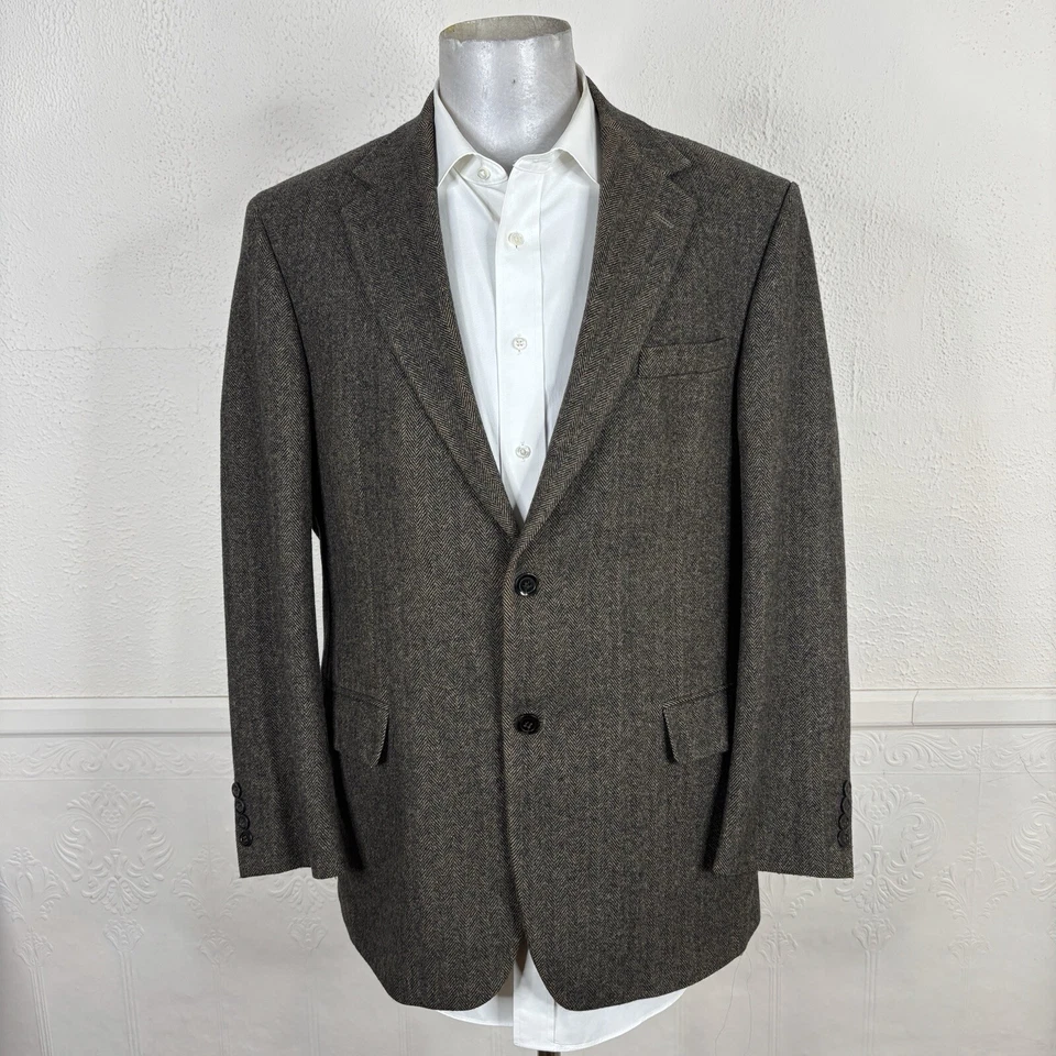 Chereskin Sport Coat Mens 42R Dark Brown Herringbone Camel Hair Soft - Image 3 of 4