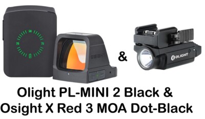 Olight PL-MINI 2 Black & Osight X 3 MOA Dot & 32 MOA Circle Red 3 MOA Dot Black