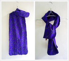 Double fabric purple 100 Natural Silk women tassels print long scarf P702121