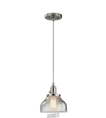 Avery 8 in. 1-Light Brushed Nickel Bell Mini Pendant Light Clear Seeded Glass