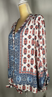 Ruby Rd. Women Blouse Shirt Top Button Down 2X Roll Tab Long Sleeve Tie Boho