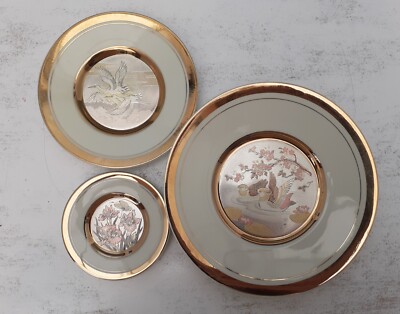 Vintage Teller X3. Chokin. John Jenkins Porzellan, Gold/Silber vergoldete Teller.