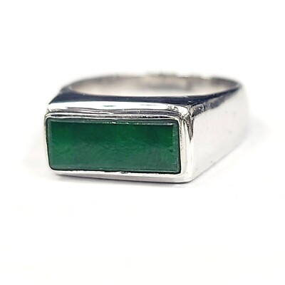 Massiver 14K Weißgold tiefgrüne Jade Ring Bandgröße 5,5