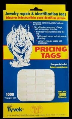 SAGA SELECTION 1000 PCS White Price Tags Stickers, Jewelry Square Barbell Labels Dumbbell Tags