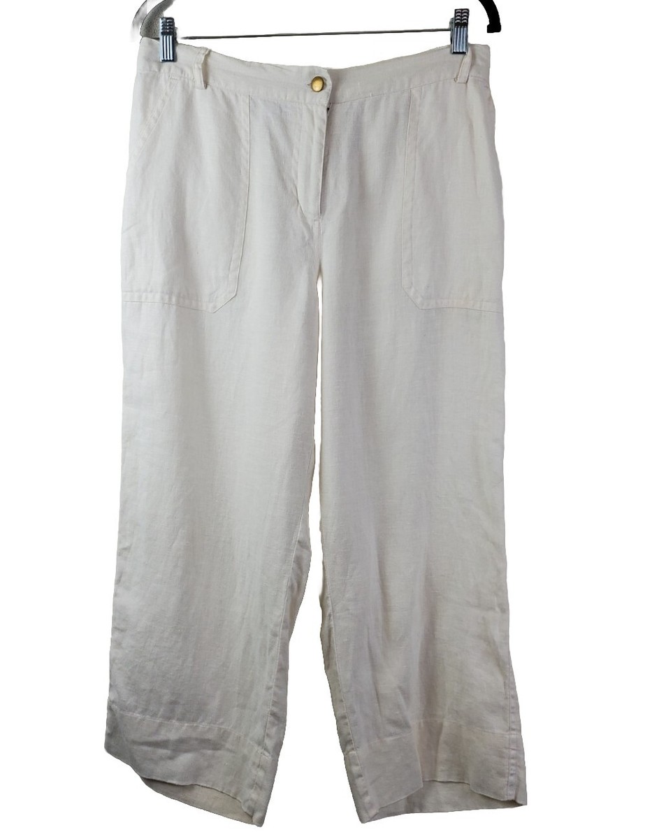 UNITS Vintage 80s Womens Pants Medium Linen Wide Leg Cropped