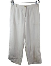 UNITS Vintage 80s Womens Pants Medium Linen Wide Leg Cropped Ivory 32x22 Beige