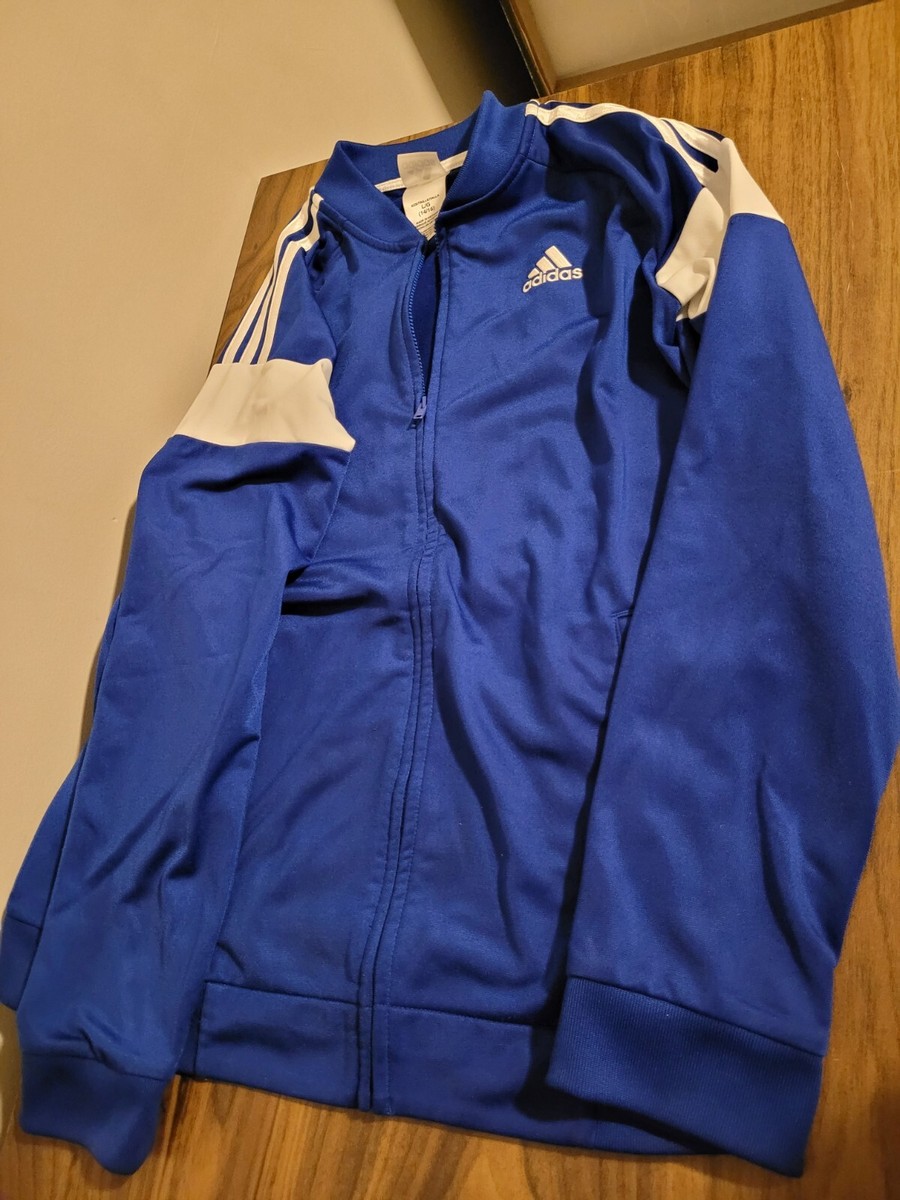 Adidas Kids Unisex Full-Zip Track Jacket Blue White Size