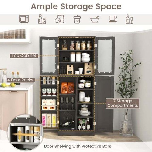 Free Standing Kitchen Pantry Larder Display Cupboard Cabinet Storage Unit Tall - Picture 6 of 6