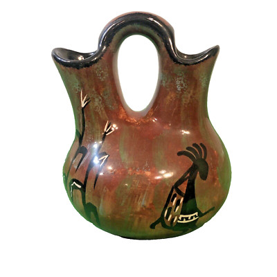 Southwest San Pedro USA Art Pottery Double Flute Vase Tribal Art 6'' Tall Aztec